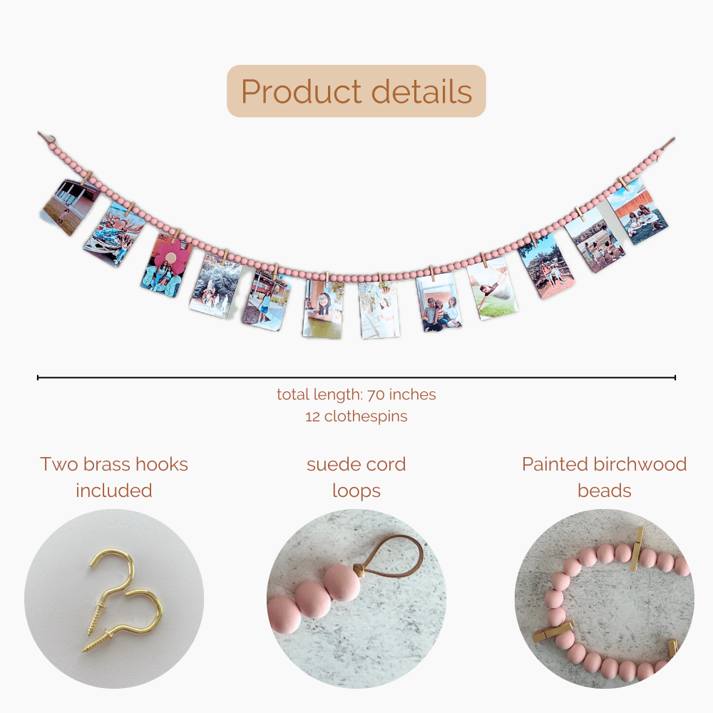 Photo display with 12 clothespins - Deco Azul