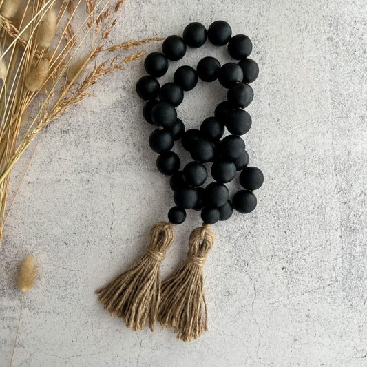 Large black wood bead garland with tassels - Deco Azul