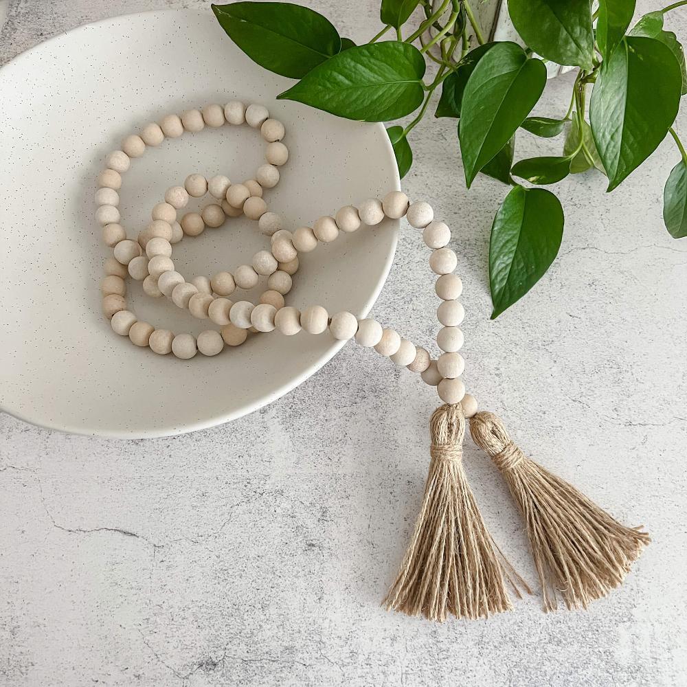 Cream decorative wooden beads, boho beads decor - Deco Azul