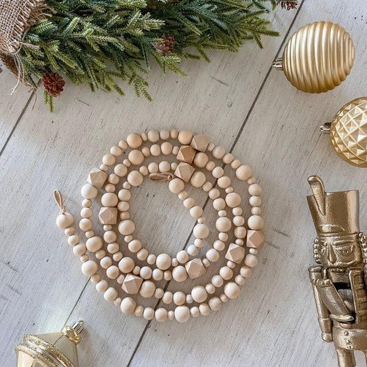 Christmas tree garland, Mantel garland, decorative wooden bead garland - Deco Azul