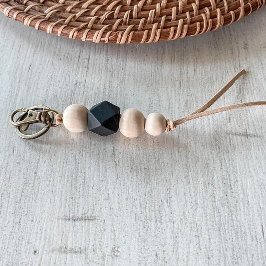 Wood bead key chain - Deco Azul