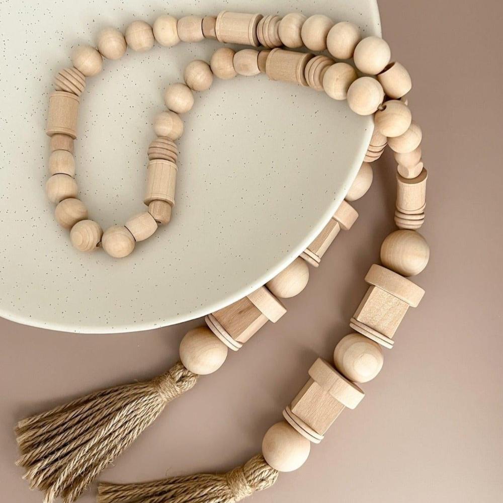 55" Natural Decorative Wooden Bead Garland - Deco Azul