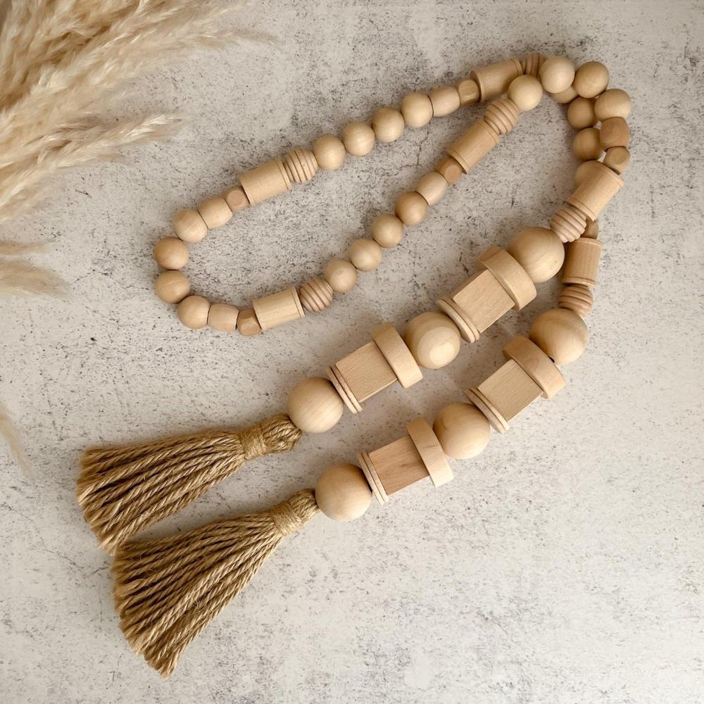 55" Natural Decorative Wooden Bead Garland - Deco Azul