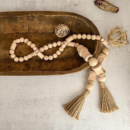 55" Natural Decorative Wooden Bead Garland - Deco Azul